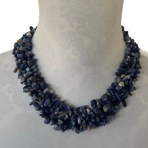 Chunky Sodalite Chip Beaded Necklace • Blue Gemstone Statement Collar